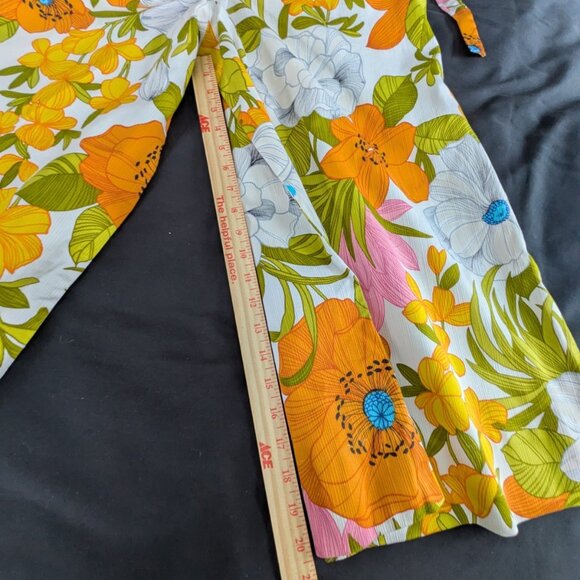 Vtg Handmade Mod Floral Print Jumpsuit Romper Wide Leg Size S Orange Pink - Picture 5 of 10